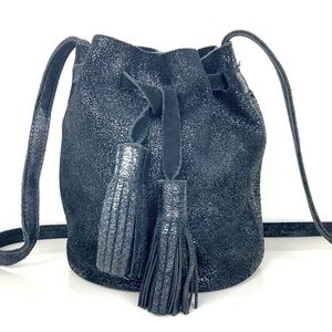STREET LEVEL Leather Crossbody Bucket/Hobo Bag in Black